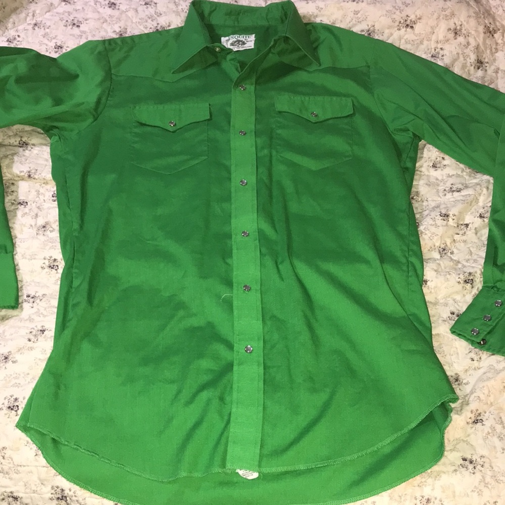 Vintage bright Kelly green cowboy rodeo pearl snap shirt medium